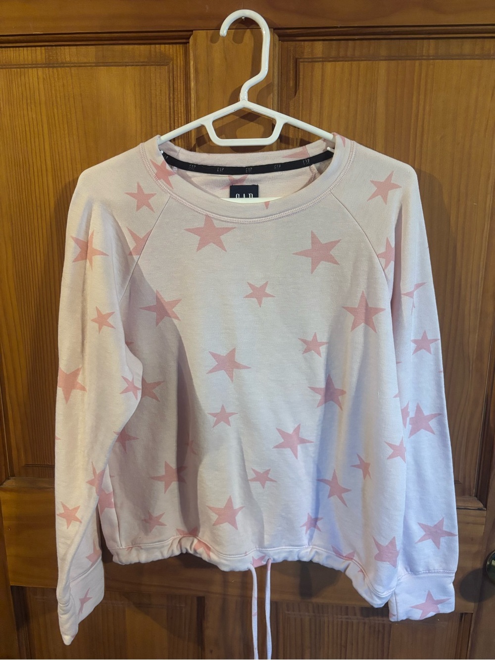 GAP Super Soft Modal Fleece Lounge Sweatshirt Pink Stars Drawstring Waist M